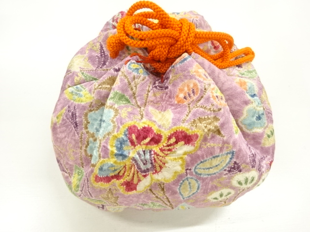 JAPANESE KIMONO / FLOWER / PLANT PATTERN DRAWSTRING POUCH